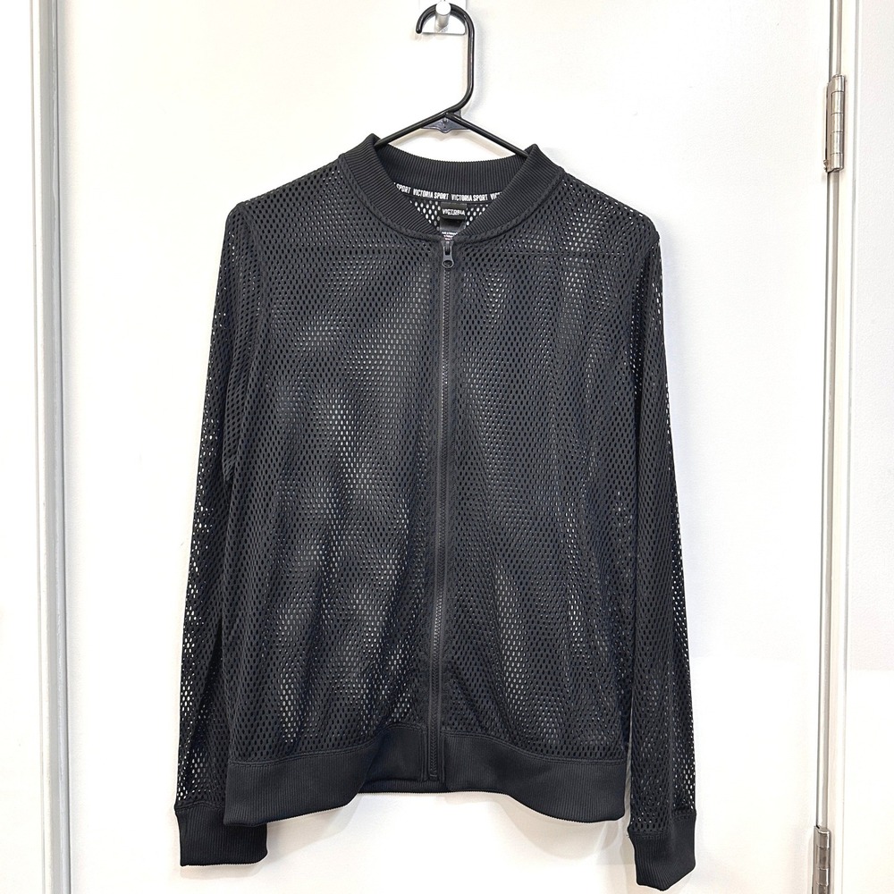 Victoria's Secret Sport Mesh Bomber Jacket S Black Activewear Athleisure Gorp